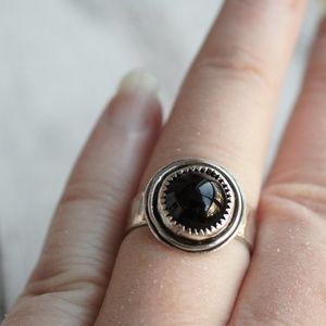 Black stone onyx cabochon wide sterling silver
